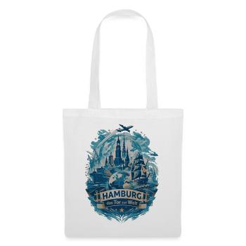 Hamburg Silhouette – Tor zur Welt Skyline Design - Stoffbeutel - Weiß - Vorne