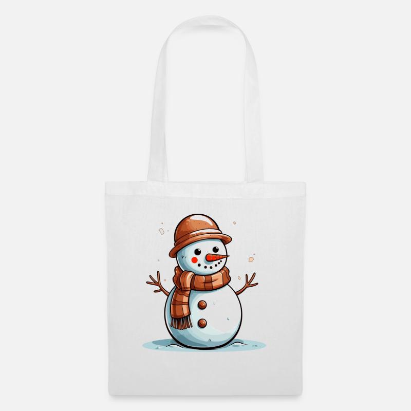 Schneemann mit braunem Schal - Stoffbeutel - Weiß