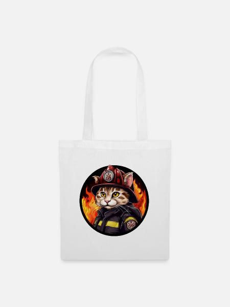 Katze Feuerwehr - Stoffbeutel - Weiß