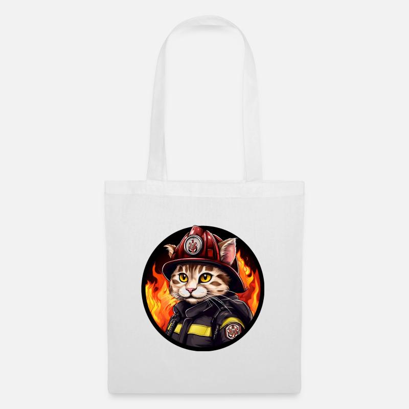 Katze Feuerwehr - Stoffbeutel - Weiß
