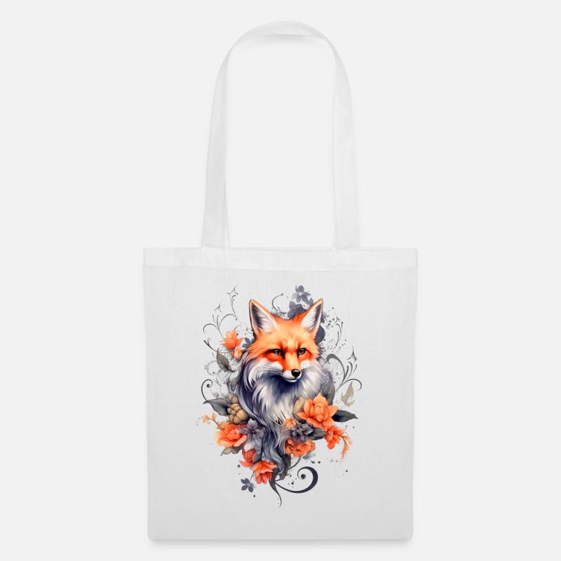 Fuchs und Blumen - Stoffbeutel - Weiß