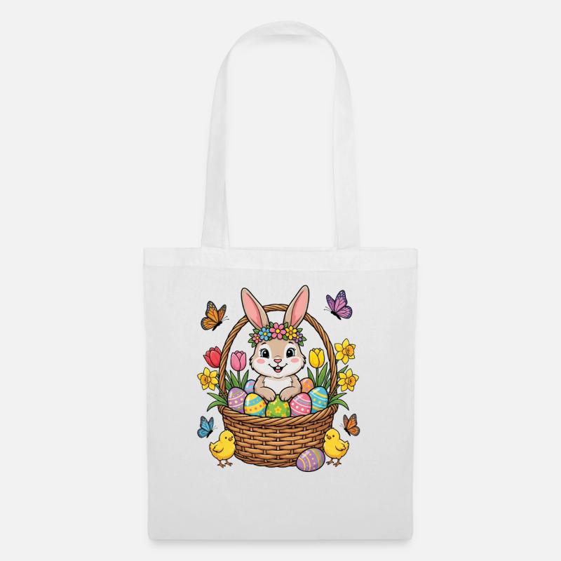 Easter bunny in a flower basket – Happy Easter - Tote Bag - white