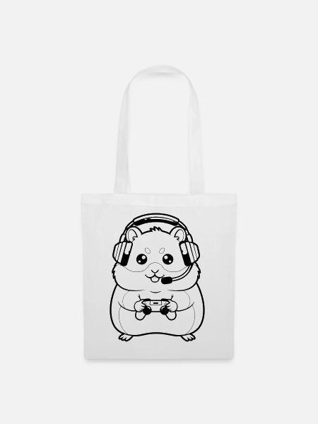 Hamster Gamer Headset Outline - Stoffbeutel - Weiß