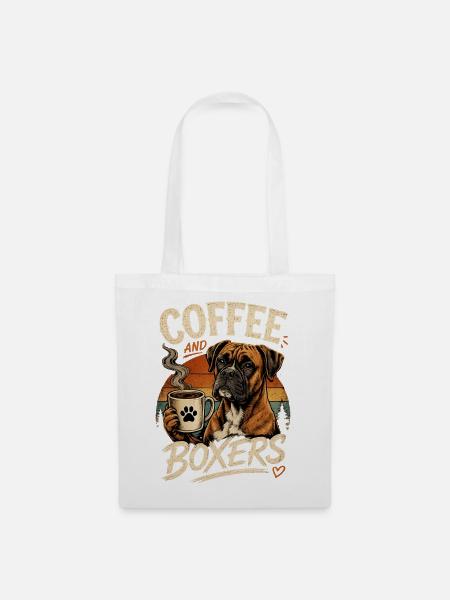 Coffee and Boxers – Boxer Hund Kaffeeliebe - Stoffbeutel - Weiß