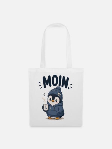 Pinguin im Hoodie mit Kaffee - Stoffbeutel - Weiß