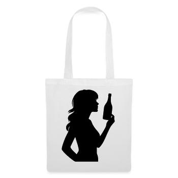 Frau mit Flasche und langen Haaren Silhouette - Stoffbeutel - Weiß - Vorne