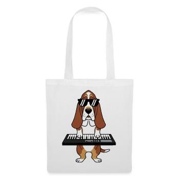 Basset Hund Dackel Musiker am Keyboard Cartoon - Stoffbeutel - Weiß - Vorne
