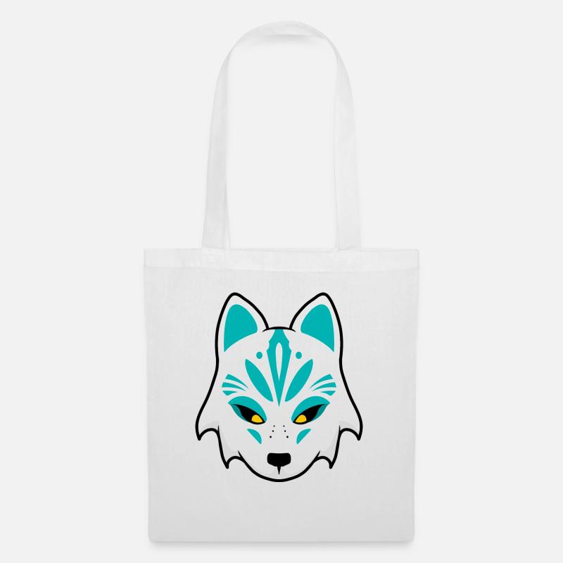 Kitsune Maske blau - Stoffbeutel - Weiß