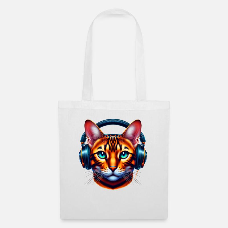 Bengalkatze mit Kopfhörer - Stoffbeutel - Weiß