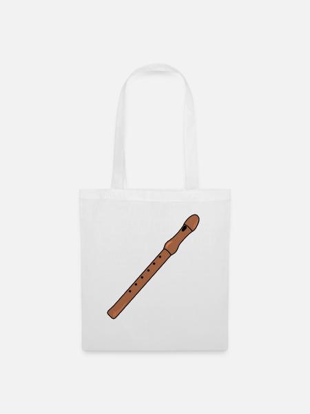 Blockflöte, holzflöte, Instrument, Geschenkidee - Stoffbeutel - Weiß