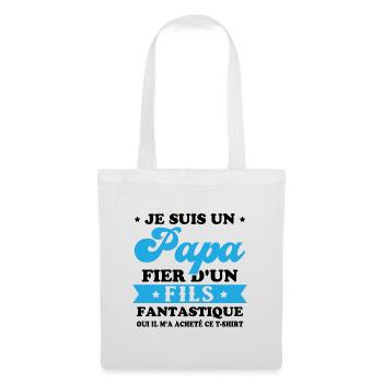 Je suis un papa fier d'un fils, Cadeau papa - Sac en tissu - blanc - Devant