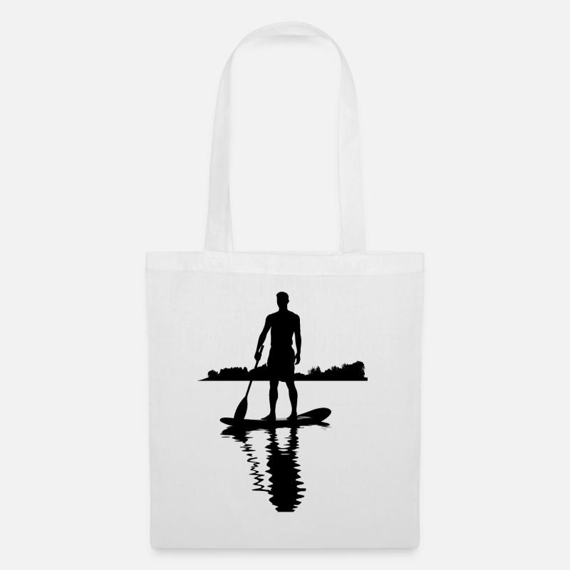 Stand Up Paddle Mann Silhouette - Stoffbeutel - Weiß