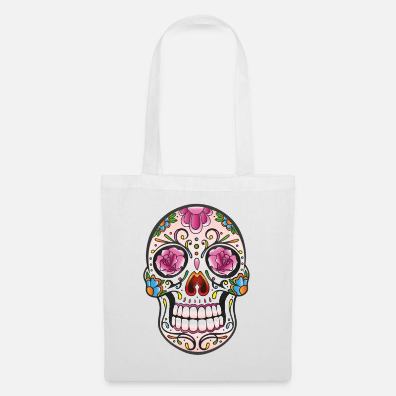 Floral Sugar Skull Tattoo - Mexikanischer Stil - Stoffbeutel - Weiß