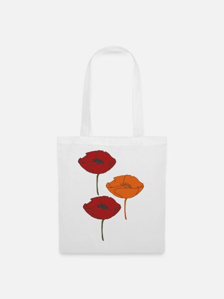 mohnblumen und orange - Stoffbeutel - Weiß
