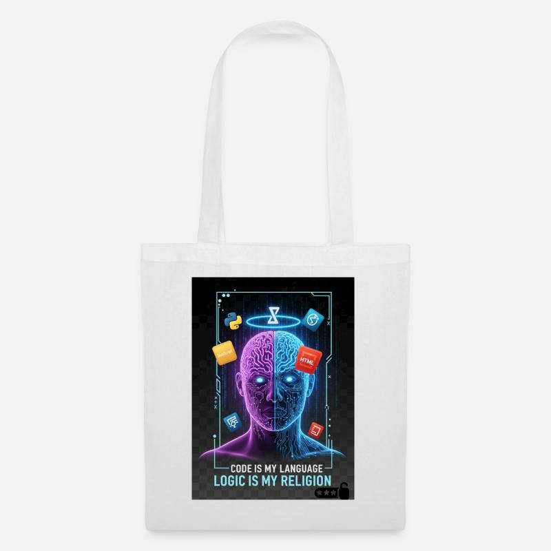 Code & Logic Cyberpunk Tech Brain T-Shirt - Sac en tissu - blanc