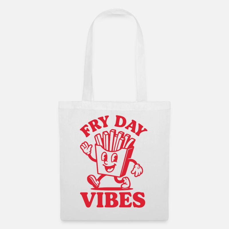 Fry Day Vibes – Lustiger Pommes Spruch - Stoffbeutel - Weiß
