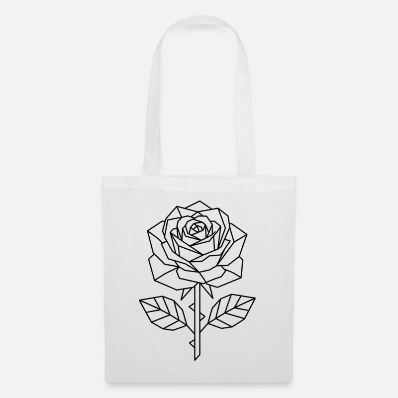 Geometrische Rose – Polygon Art - Stoffbeutel - Weiß