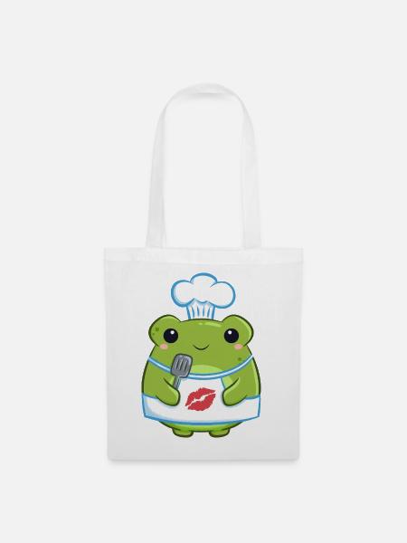 Küchenfrosch mit Kussabdruck - Stoffbeutel - Weiß