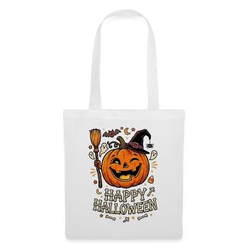 Happy Halloween lachender Kürbis - Stoffbeutel - Weiß - Vorne