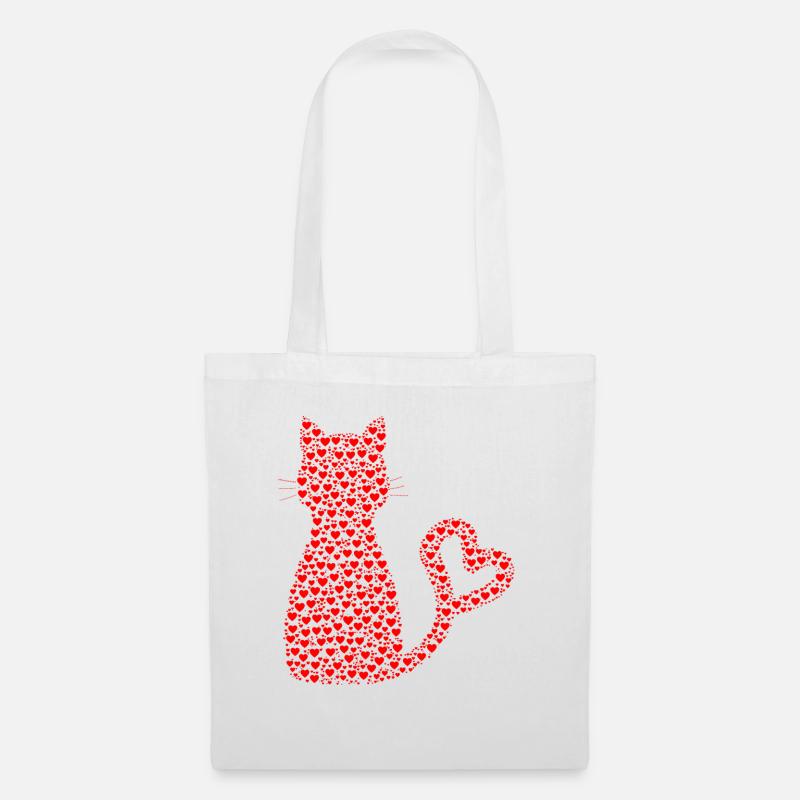 Katze Herzen - Stoffbeutel - Weiß