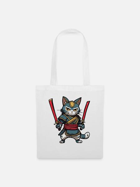 Samurai-Katze #36 - Stoffbeutel - Weiß
