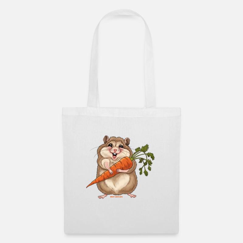 Fröhlicher Hamster mit Möhre - Stoffbeutel - Weiß