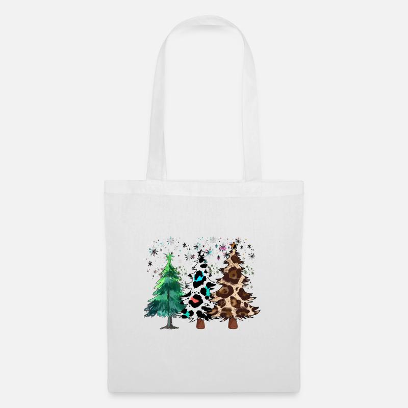 Weihnachtsbäume, Leoparden-Weihnachtsbäume, Winter - Stoffbeutel - Weiß