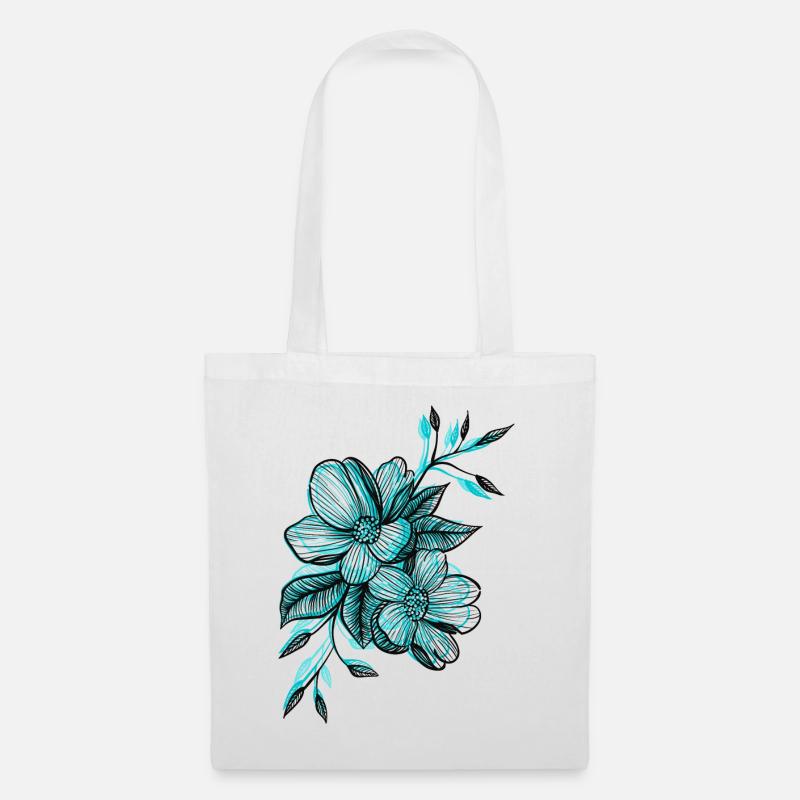 blaue Blüten - Stoffbeutel - Weiß