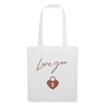 Liebe Love you; Liebesschloss, Paar, Hochzeit - Stoffbeutel - Weiß - Vorne