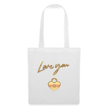 Liebe Love you; Liebesschloss, Paar, Hochzeit - Stoffbeutel - Weiß - Vorne