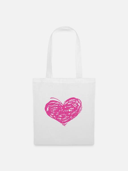 Kritzeln Herz Neonpink - Stoffbeutel - Weiß