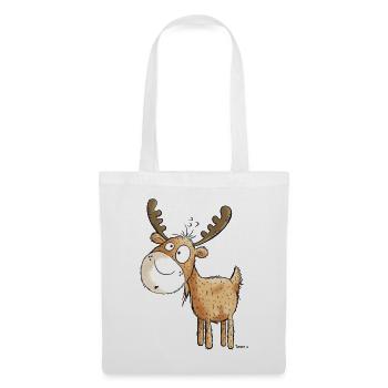 Witziger Elch - Elche - Hirsch - Reh - Geschenk - Stoffbeutel - Weiß - Vorne