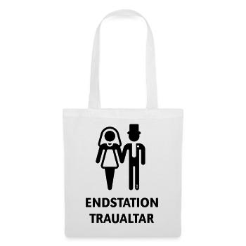 Endstation Traualtar (Bräutigam / Braut / JGA / B) - Stoffbeutel - Weiß - Vorne