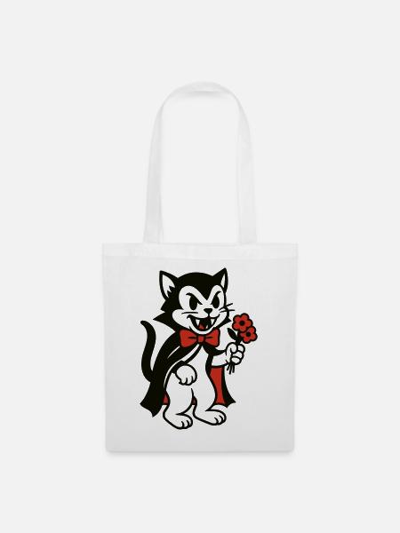 Dracula Kater mit Blumenstrauss - Stoffbeutel - Weiß