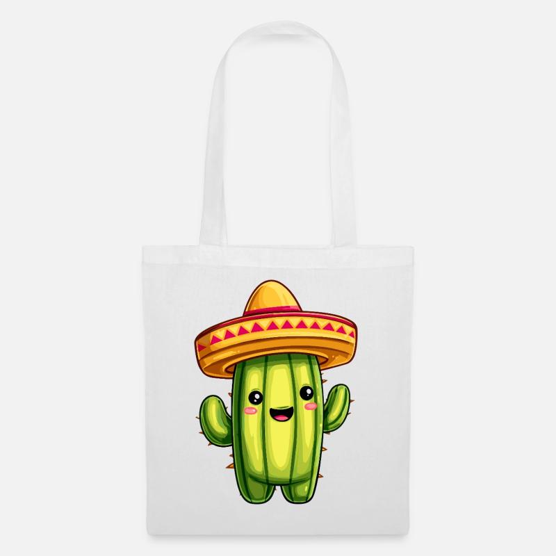 Kaktus mit Sombrero – kawaii Cactus - Stoffbeutel - Weiß
