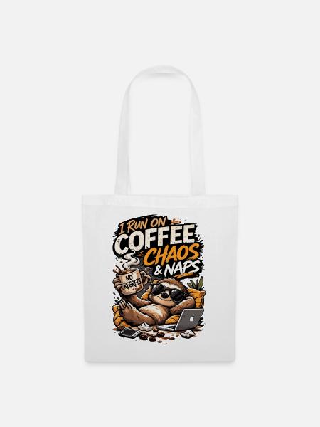 Kaffee-Chaos & Nickerchen Faultier-T-Tee - Stoffbeutel - Weiß
