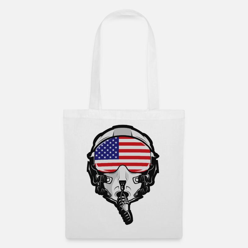 US Pilot Helm mit amerikanischer Flagge - Stoffbeutel - Weiß