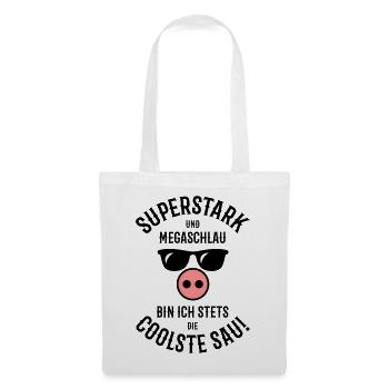 Superstark – Megaschlau – Coolste Sau (Cool) - Stoffbeutel - Weiß - Vorne