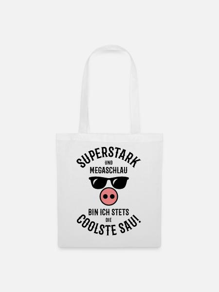 Superstark – Megaschlau – Coolste Sau (Cool) - Stoffbeutel - Weiß