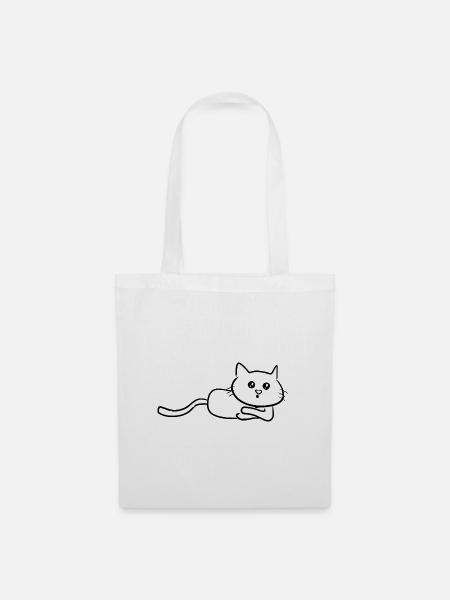 Katze cartoon süß liegend - Stoffbeutel - Weiß