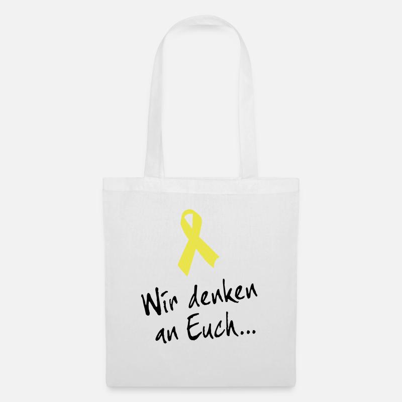 Gelbe Schleife Solidarität - Wir denken an Euch - Stoffbeutel - Weiß