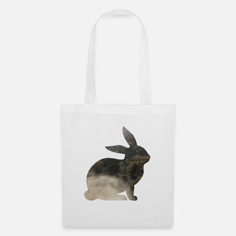 Hase in Silhouette mit Wald und Nebel - Stoffbeutel - Weiß