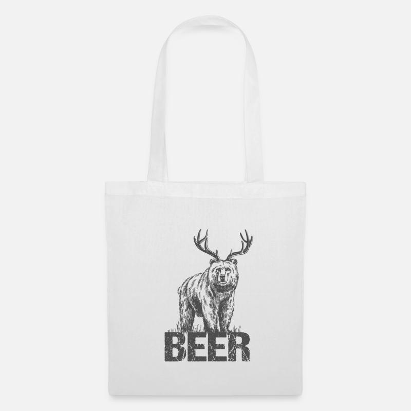 Bär mit Geweih Beer - Stoffbeutel - Weiß