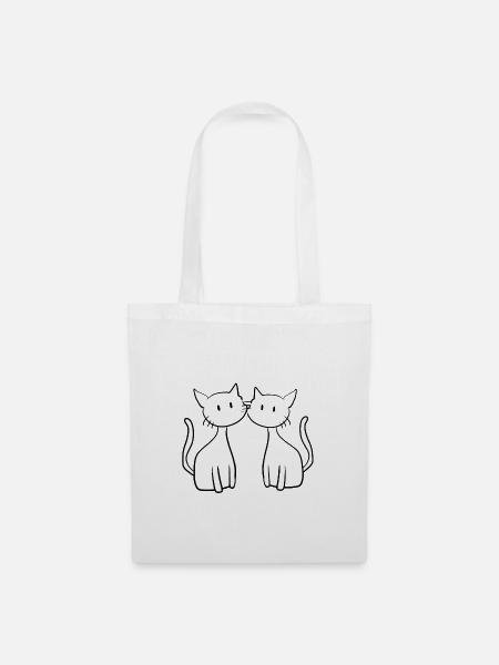 zwei Katzen Freunde süß - Stoffbeutel - Weiß