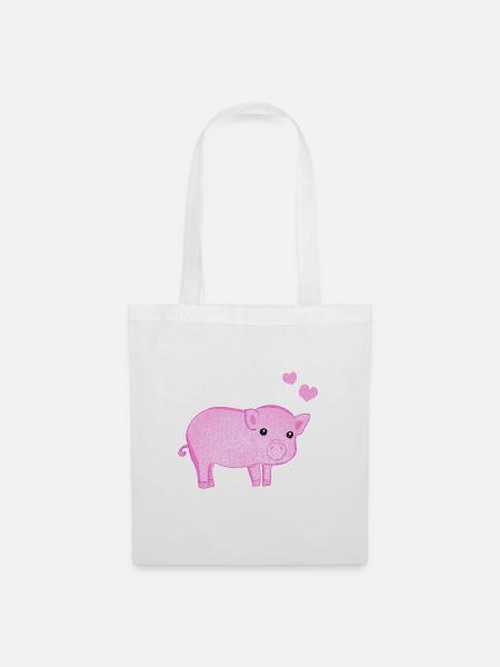 glitzer Schwein herzen tier - Stoffbeutel - Weiß