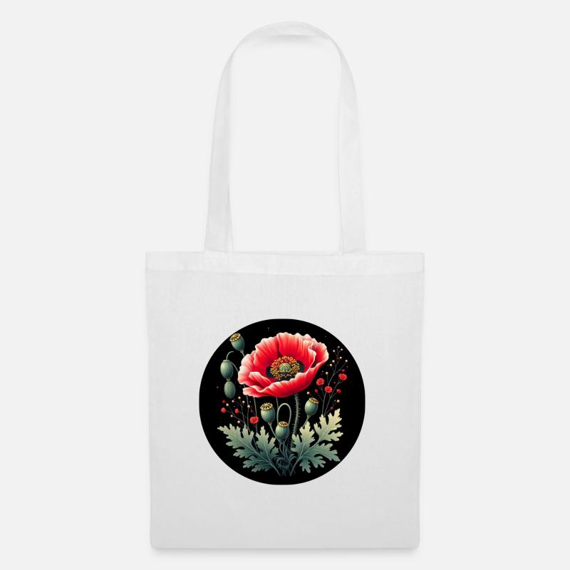 Blumenmotiv Mohnblume Schwarzer Hintergrund - Stoffbeutel - Weiß