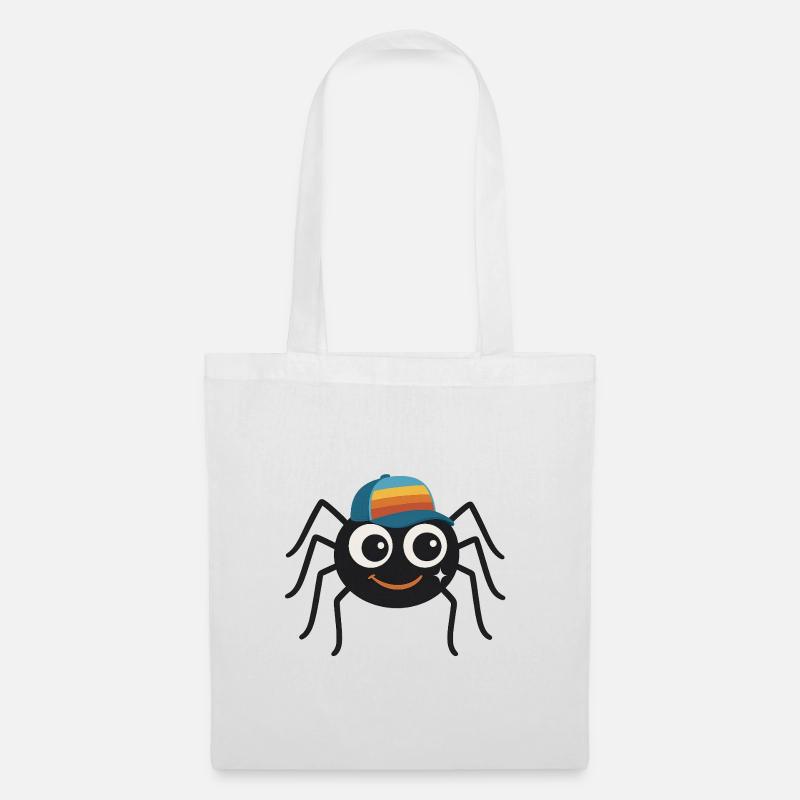 Coole Spinne mit Retro-Cappy – süß & frech - Stoffbeutel - Weiß