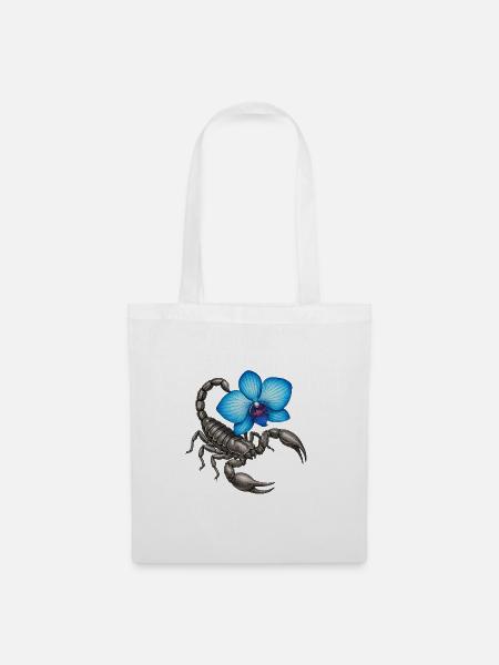 Skorpion mit blauer Orchidee - Stoffbeutel - Weiß