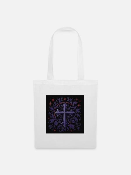 Lavendel Gothic Kreuz Blumendesign - Stoffbeutel - Weiß