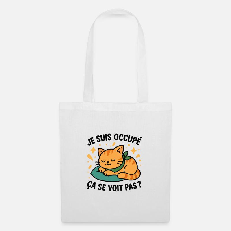Sleeping Kitten and Ironic Slogan - Tote Bag - white